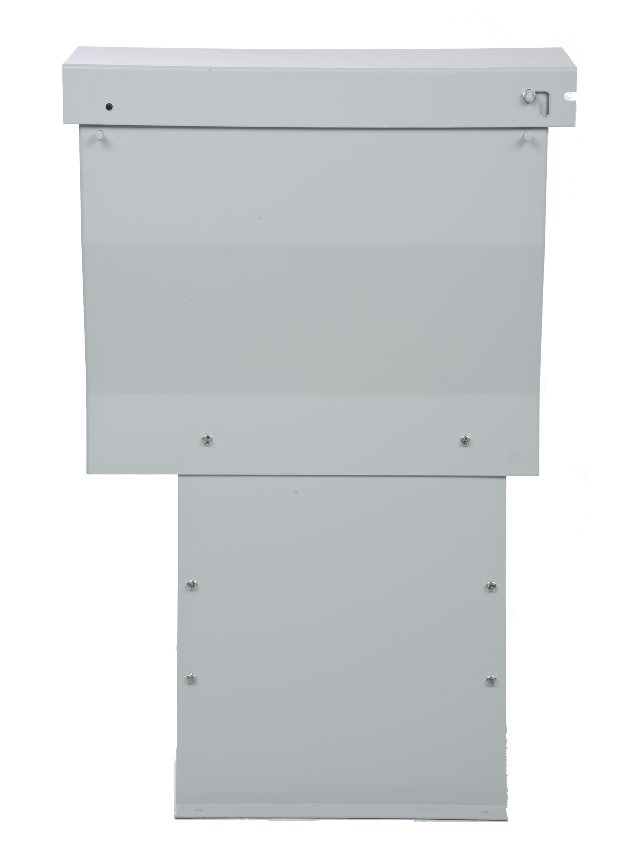 Side shot of Aluminum Weather Hood, an attractive and user-friendly weather hood and fan/motor support pedestal for outside applications.